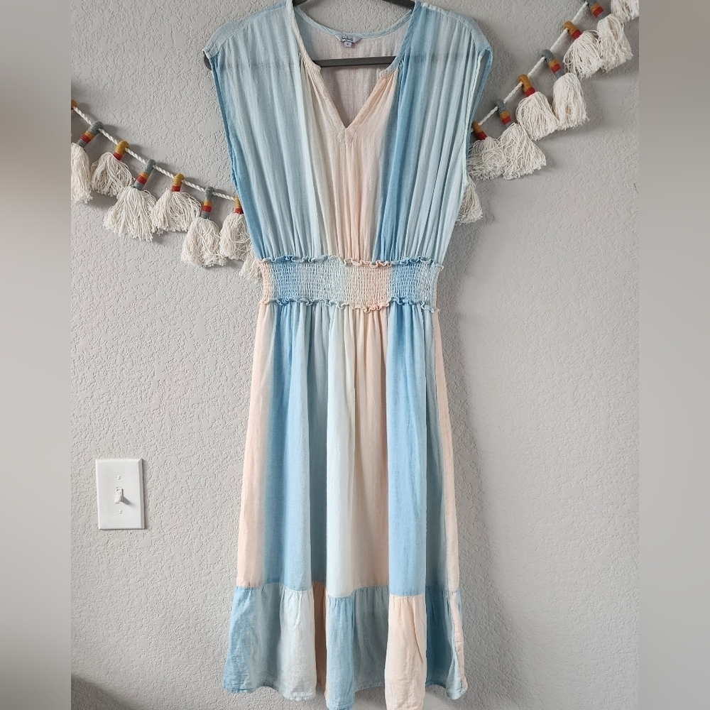 Rails Pastel Blue and Peach Midi Dress